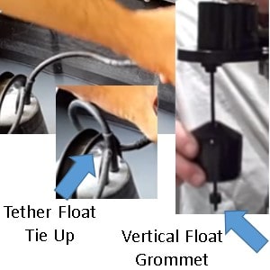 Pictured is the tether and vertical float and what adjustment can be made to the ON OFF height. 
